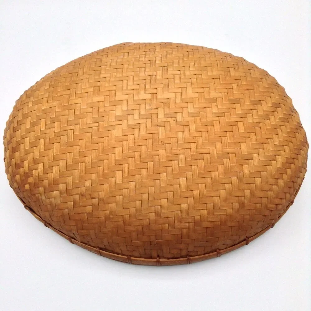 Vtg Bamboo Woven Basket Oval Handmade Storage Gathering Bowl Boho Home Decor 15